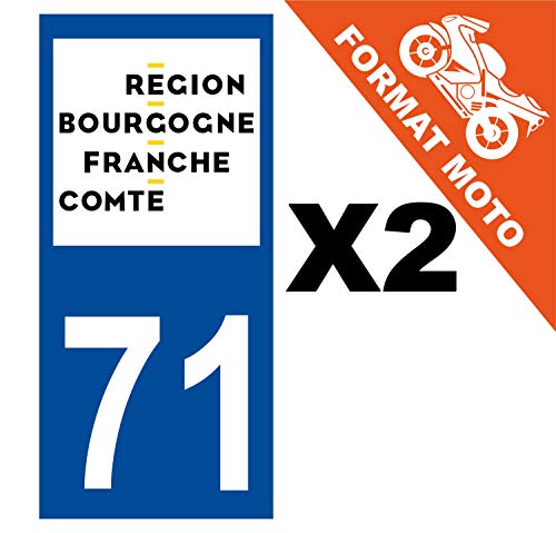 Supstick 2 Stickers Autocollants Plaques Immatriculation Moto Dept 71 Bourgogne Franche Comté Bleu Foncé Angles Carrés