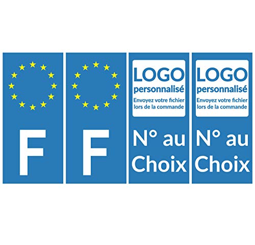 Supstick 2 Stickers Autocollants Plaques Immatriculation personnalisé Auto Bleu rectangulaire