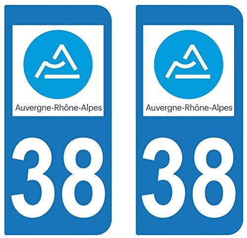 supstick 2 STICKERS AUTOCOLLANT PLAQUE IMMATRICULATION DEPT 38 Auvergne-Rhône-Alpes - supstick.fr