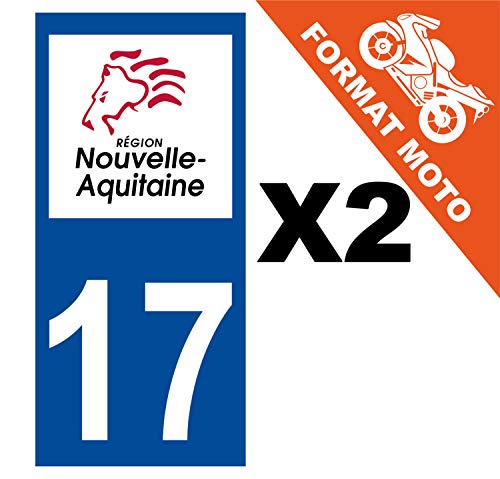 Supstick 2 Stickers Autocollants Plaques Immatriculation Moto Dept 17 Nouvelle Aquitaine Bleu Foncé Angles Carrés