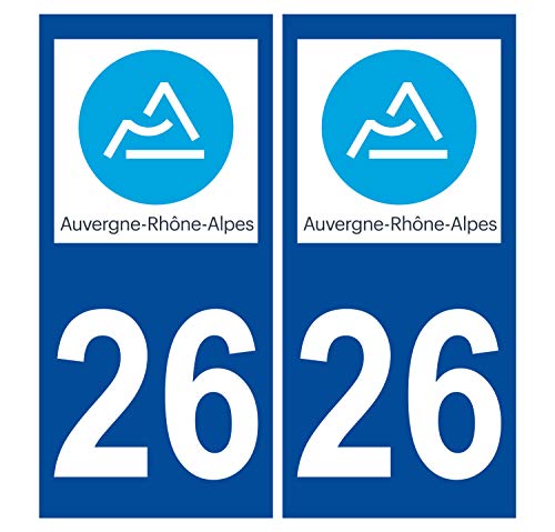 Supstick 2 Stickers Autocollants Plaques Immatriculation Auto Dept 26 Auvergne Rhône Alpes Bleu Foncé Angles Carrés