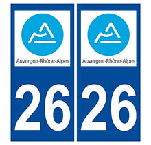 Supstick 2 Stickers Autocollants Plaques Immatriculation Auto Dept 26 Auvergne Rhône Alpes Bleu Foncé Angles Carrés