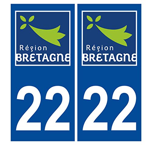 Supstick 2 Stickers Autocollants Plaques Immatriculation Auto Dept 22 Bretagne Bleu Foncé Angles Carrés