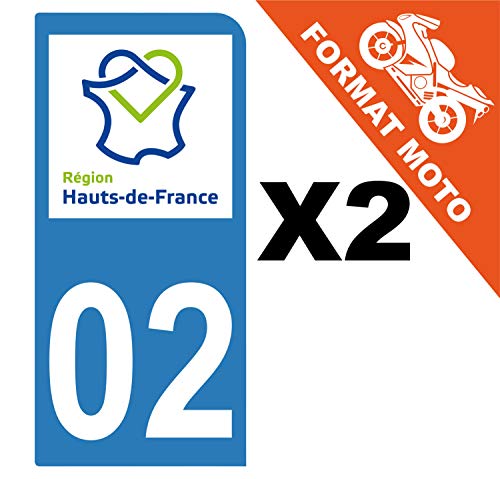 Supstick 2 Stickers Autocollants Plaques Immatriculation Moto Dept 02 Hauts de France Bleu Clair 1 Angle Arrondi