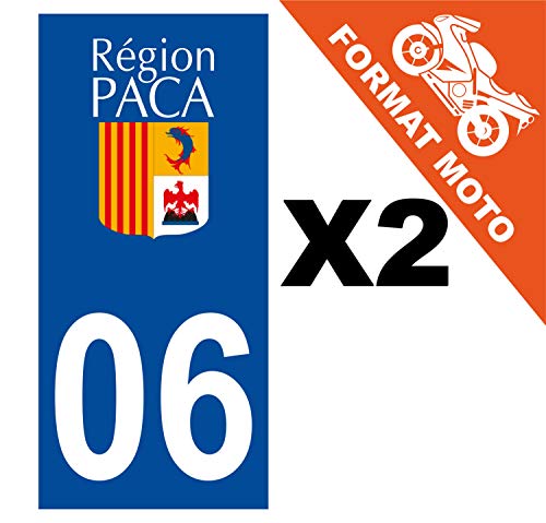 Supstick 2 Stickers Autocollants Plaques Immatriculation Moto Dept 06 Paca Bleu Foncé Angles Carrés