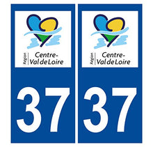 Supstick 2 Stickers Autocollants Plaques Immatriculation Auto Dept 37 Centre Val de Loire Bleu Foncé Angles Carrés
