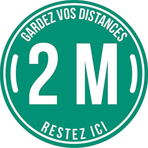 Lot de 5 Autocollant stickers signalétique stop covid sol antidérapant - gardez vos distances 2m - format 25x25cm couleur vert