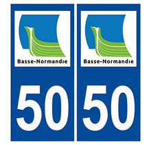Supstick 2 Stickers Autocollants Plaques Immatriculation Auto Dept 50 Basse Normandie Bleu Foncé Angles Carrés