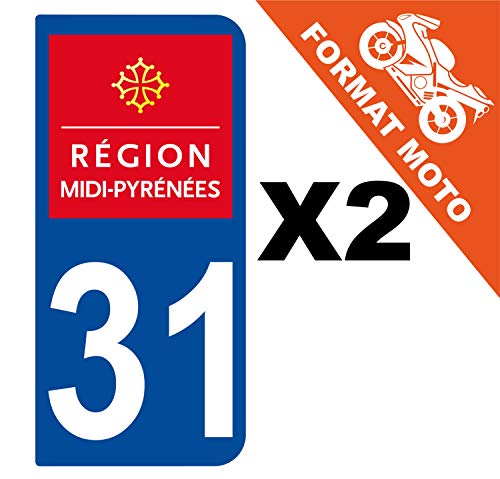 Supstick 2 Stickers Autocollants Plaques Immatriculation Moto Dept 31 Midi Pyrénées Bleu Foncé 2 Angles Arrondis