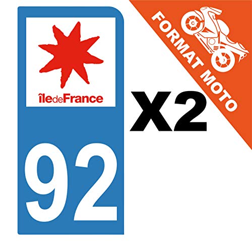 Supstick 2 Stickers Autocollants Plaques Immatriculation Moto Dept 92 Ile de France Bleu Clair 1 Angle Arrondi