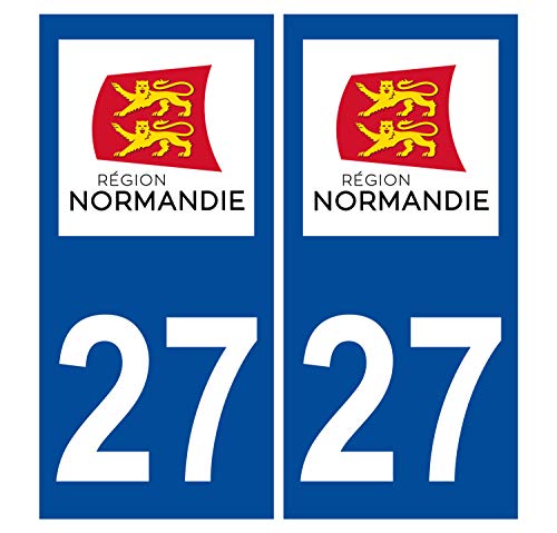 Supstick 2 Stickers Autocollants Plaques Immatriculation Auto Dept 27 Normandie Bleu Foncé Angles Carrés