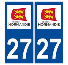 Supstick 2 Stickers Autocollants Plaques Immatriculation Auto Dept 27 Normandie Bleu Foncé Angles Carrés