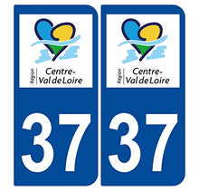 Supstick 2 Stickers Autocollants Plaques Immatriculation Auto Dept 37 Centre Val de Loire Bleu Foncé Angles Arrondis