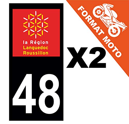 Supstick 2 Stickers Autocollants Plaques Immatriculation Moto Dept 48 Languedoc Roussillon Noir Angles Carrés