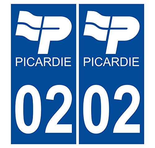 Supstick 2 Stickers Autocollants Plaques Immatriculation Auto Dept 02 Picardie Bleu Foncé Angles Carrés