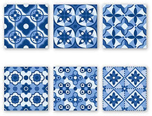 Planche de 6 Adhésif Carrelage - décoration de carreaux - 30 pièces plastifié en mat - mosaïque nuances de fleurs bleu - format 10x10cm par pièce