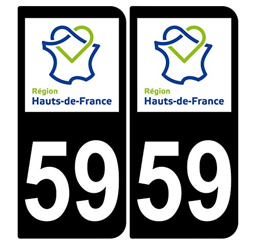 Supstick 2 Stickers Autocollants Plaques Immatriculation Auto Dept 59 Hauts de France Noir Angles Arrondis
