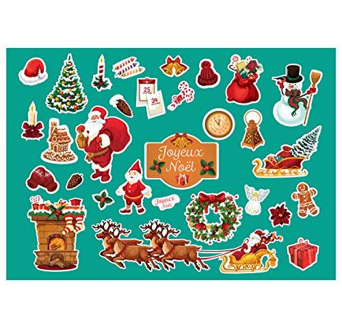 SupStick Planche de Stickers Autocollants Noël - Format A4 - Père Noel, Sapin, Traineau - 32 Stickers pour Les fêtes de Noël - Découpe à la Forme- 21cm X 29,7cm - supstick.fr