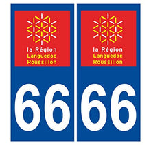 Supstick 2 Stickers Autocollants Plaques Immatriculation Auto Dept 66 Languedoc Roussillon Bleu Foncé Angles Carrés