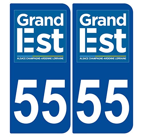 Supstick 2 Stickers Autocollants Plaques Immatriculation Auto Dept 55 Grand Est Bleu Foncé Angles Arrondis