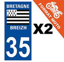 Supstick 2 Stickers Autocollants Plaques Immatriculation Moto Dept 35 Bretagne Breizh Bleu Foncé Angles Carrés
