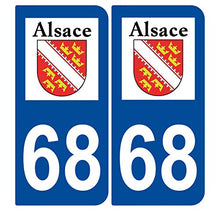 Supstick 2 Stickers Autocollants Plaques Immatriculation Auto Dept 68 Alsace Blason Bleu Foncé Angles Arrondis