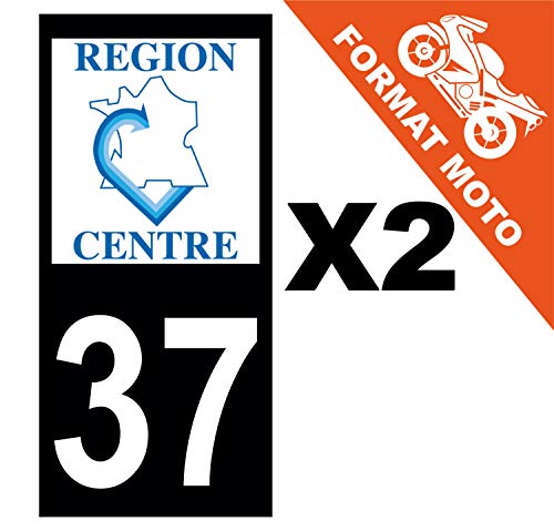 Supstick 2 Stickers Autocollants Plaques Immatriculation Moto Dept 37 Centre Noir Angles Carrés
