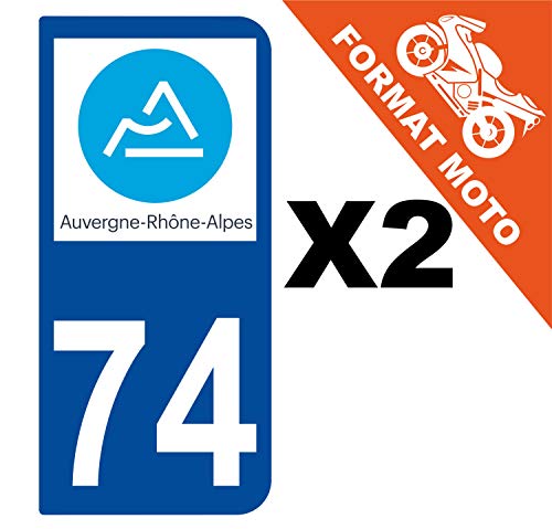 Supstick 2 Stickers Autocollants Plaques Immatriculation Moto Dept 74 Auvergne Rhône Alpes Bleu Foncé 2 Angles Arrondis