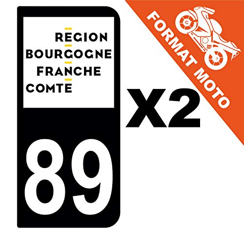 Supstick 2 Stickers Autocollants Plaques Immatriculation Moto Dept 89 Bourgogne Franche Comté Noir 2 Angles Arrondis