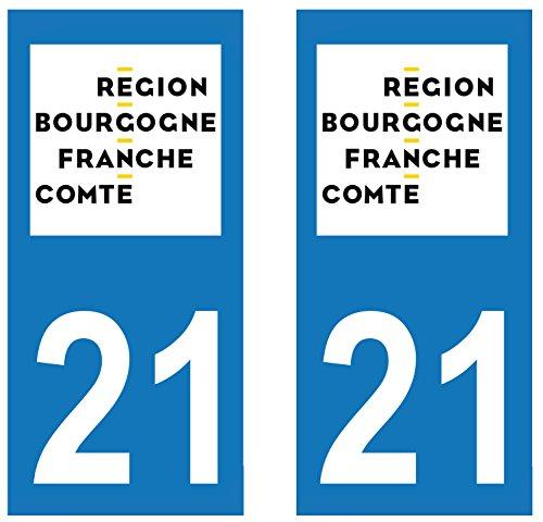 supstick 2 STICKERS AUTOCOLLANT PLAQUE IMMATRICULATION DEPT 21 Region Bourgogne-Franche-Comté format rectangulaire - supstick.fr