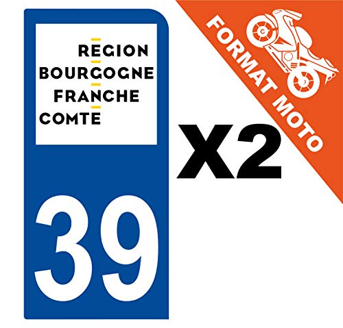 Supstick 2 Stickers Autocollants Plaques Immatriculation Moto Dept 39 Bourgogne Franche Comté Bleu Foncé 1 Angle Arrondi