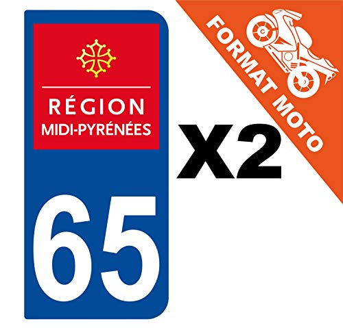 Supstick 2 Stickers Autocollants Plaques Immatriculation Moto Dept 65 Midi Pyrénées Bleu Foncé 2 Angles Arrondis