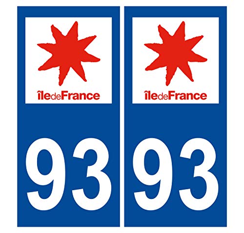 Supstick 2 Stickers Autocollants Plaques Immatriculation Auto Dept 93 Ile de France Bleu Foncé Angles Carrés