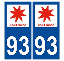 Supstick 2 Stickers Autocollants Plaques Immatriculation Auto Dept 93 Ile de France Bleu Foncé Angles Carrés