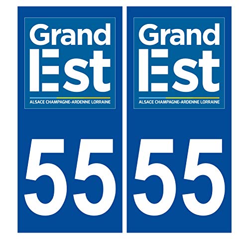 Supstick 2 Stickers Autocollants Plaques Immatriculation Auto Dept 55 Grand Est Bleu Foncé Angles Carrés
