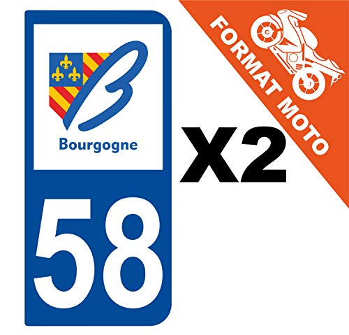 Supstick 2 Stickers Autocollants Plaques Immatriculation Moto Dept 58 Bourgogne Bleu Foncé 2 Angles Arrondis