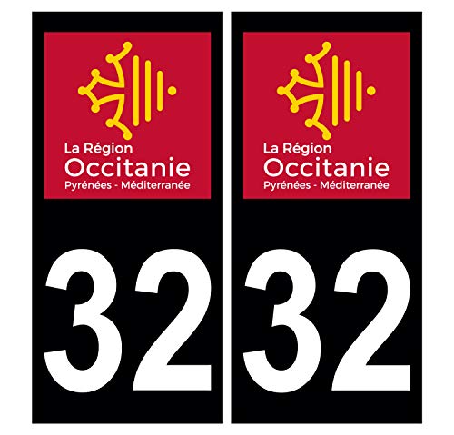 Supstick 2 Stickers Autocollants Plaques Immatriculation Auto Dept 32 Occitanie Noir Angles Carrés
