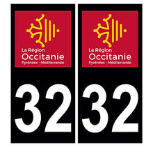Supstick 2 Stickers Autocollants Plaques Immatriculation Auto Dept 32 Occitanie Noir Angles Carrés