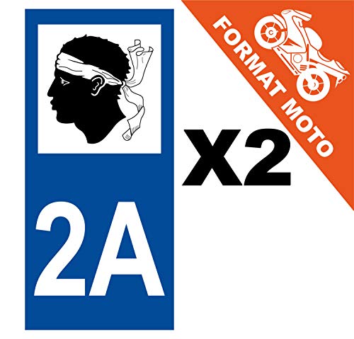 Supstick 2 Stickers Autocollants Plaques Immatriculation Moto Dept 2A Corse Bleu Foncé Angles Carrés