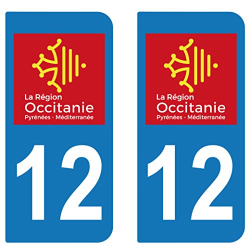 SupStick 2 STICKERS AUTOCOLLANT PLAQUE IMMATRICULATION DEPARTEMENT 12 AVEYRON Region OCCITANIE