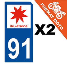 Supstick 2 Stickers Autocollants Plaques Immatriculation Moto Dept 91 Ile de France Bleu Foncé 1 Angle Arrondi