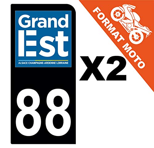Supstick 2 Stickers Autocollants Plaques Immatriculation Moto Dept 88 Grand Est Noir 1 Angle Arrondi