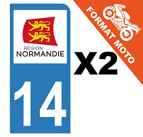 Supstick 2 Stickers Autocollants Plaques Immatriculation Moto Dept 14 Normandie Bleu Clair 1 Angle Arrondi