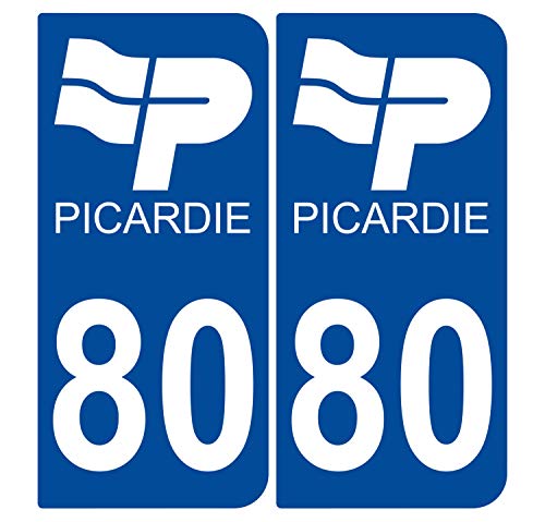Supstick 2 Stickers Autocollants Plaques Immatriculation Auto Dept 80 Picardie Bleu Foncé Angles Arrondis
