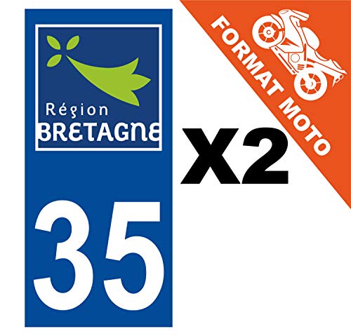 Supstick 2 Stickers Autocollants Plaques Immatriculation Moto Dept 35 Bretagne Bleu Foncé Angles Carrés