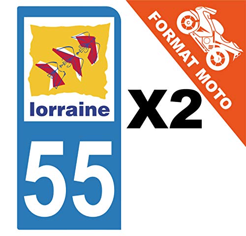 Supstick 2 Stickers Autocollants Plaques Immatriculation Moto Dept 55 Lorraine Bleu Clair 1 Angle Arrondi