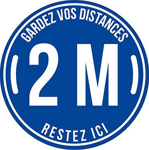 Lot de 5 Autocollant stickers signalétique stop covid sol antidérapant - gardez vos distances 2m - format 30x30cm couleur bleu marine