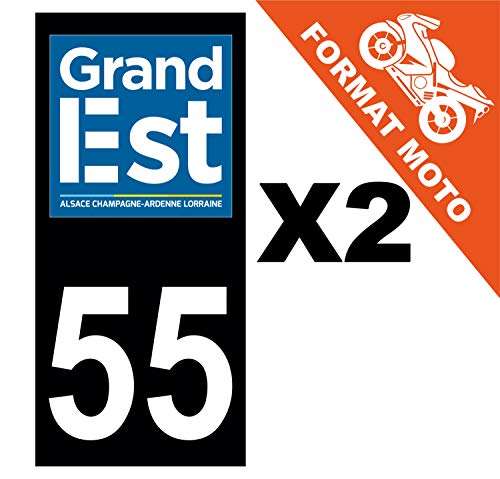 Supstick 2 Stickers Autocollants Plaques Immatriculation Moto Dept 55 Grand Est Noir Angles Carrés