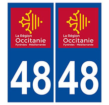 Supstick 2 Stickers Autocollants Plaques Immatriculation Auto Dept 48 Occitanie Bleu Foncé Angles Carrés