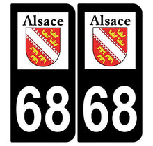 Supstick 2 Stickers Autocollants Plaques Immatriculation Auto Dept 68 Alsace Blason Noir Angles Arrondis